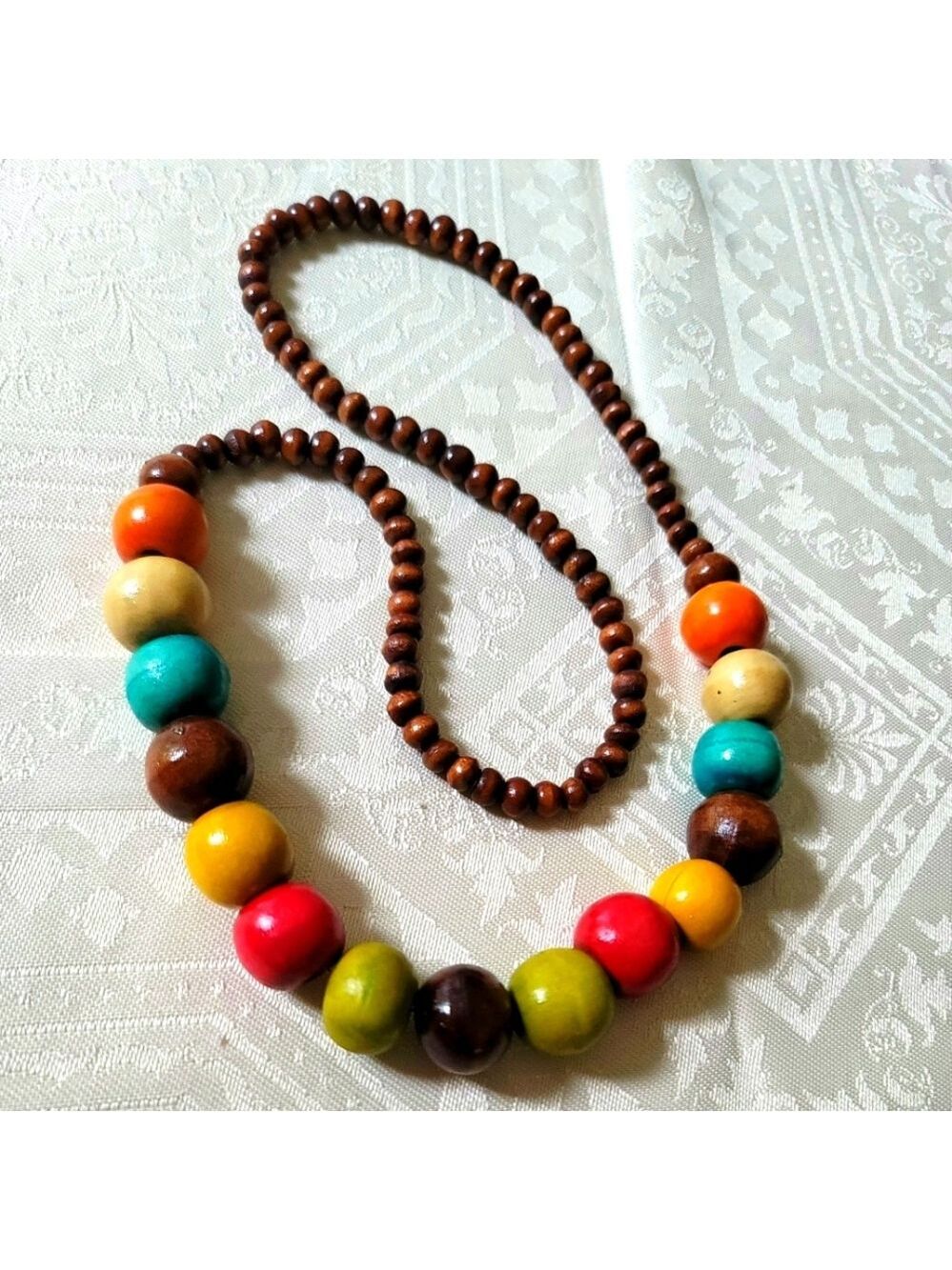 Fashion Multicolored Wooden Bead Necklace 12"